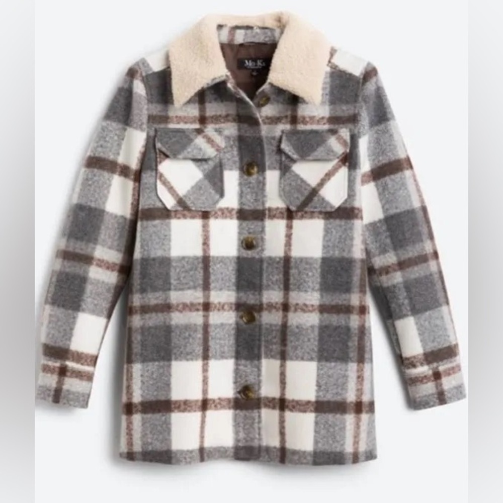 Mo-Ka by Sante Fe Apparel Women's Button-Front Long Sleeve Plaid Shacket Coat